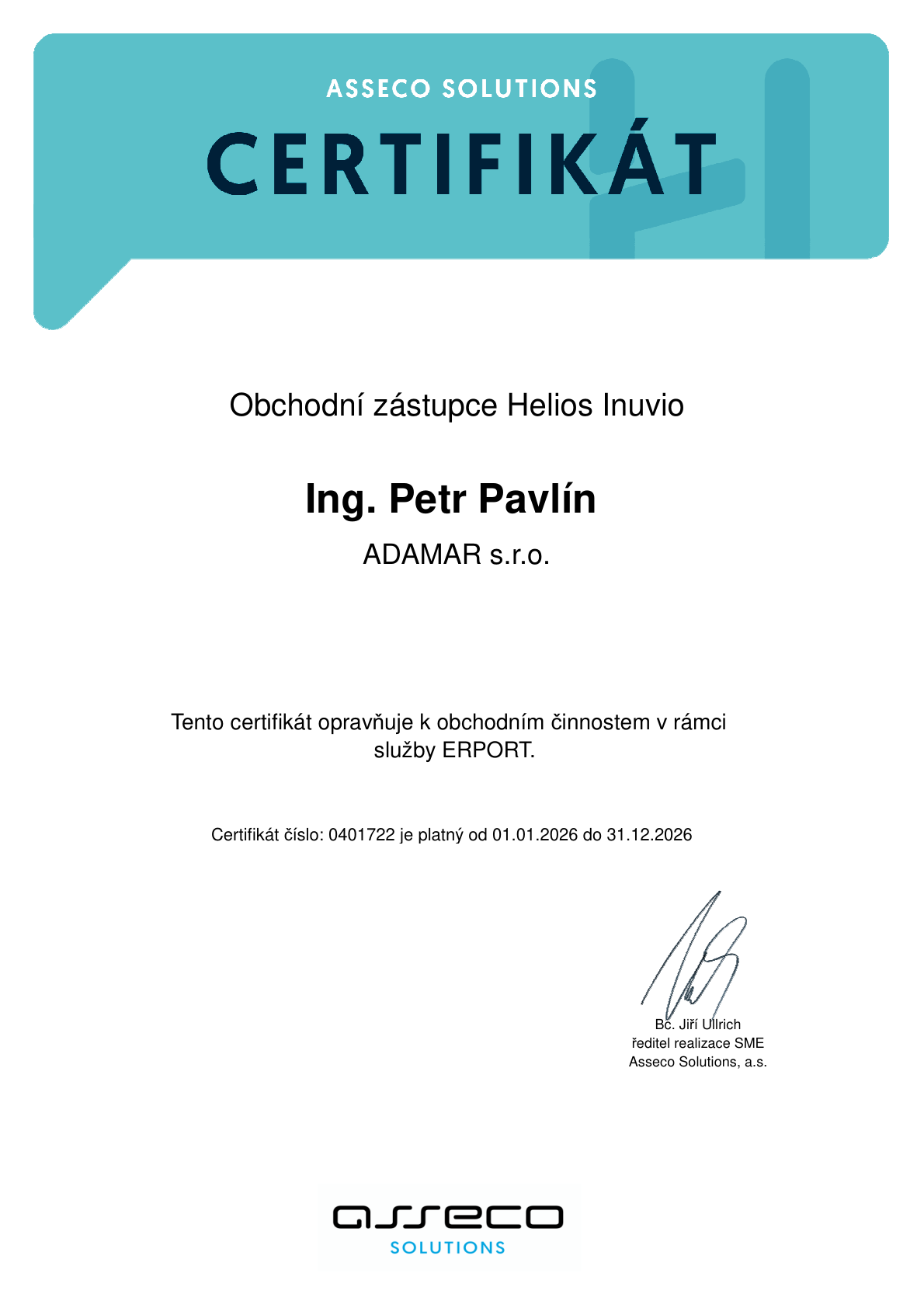 Certifikát ERPORT – náhled